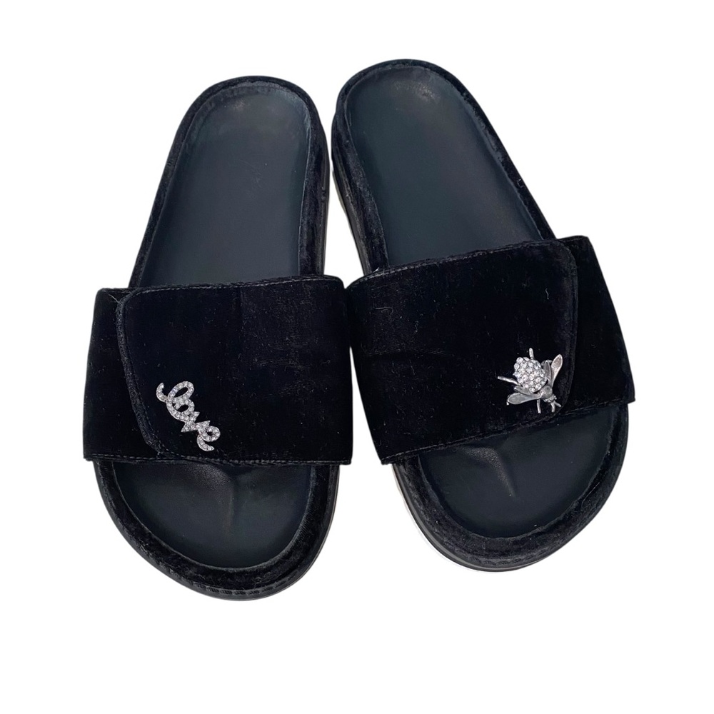Joie Black Leather Interior & Velvet Exterior w/Silver Accent Slides US 7